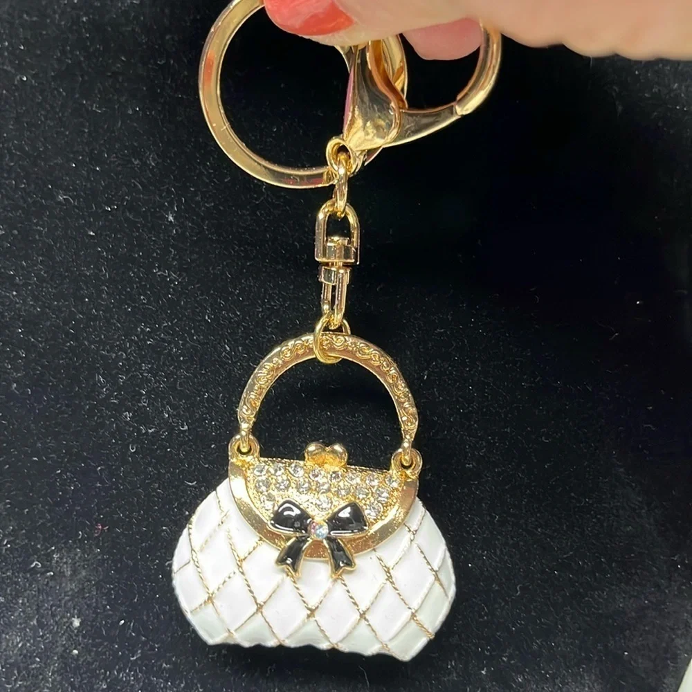 Purse Charm Keychain Gold White Handbag Bag Charm Lobster Clasp